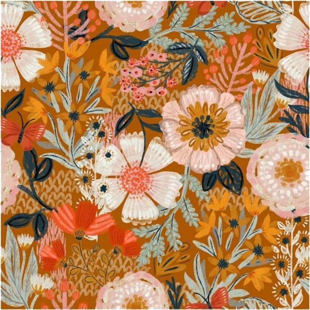HAOKHOME Boho Peel Stick Wallpaper Floral Removable Orange Pink Vinyl Roll
